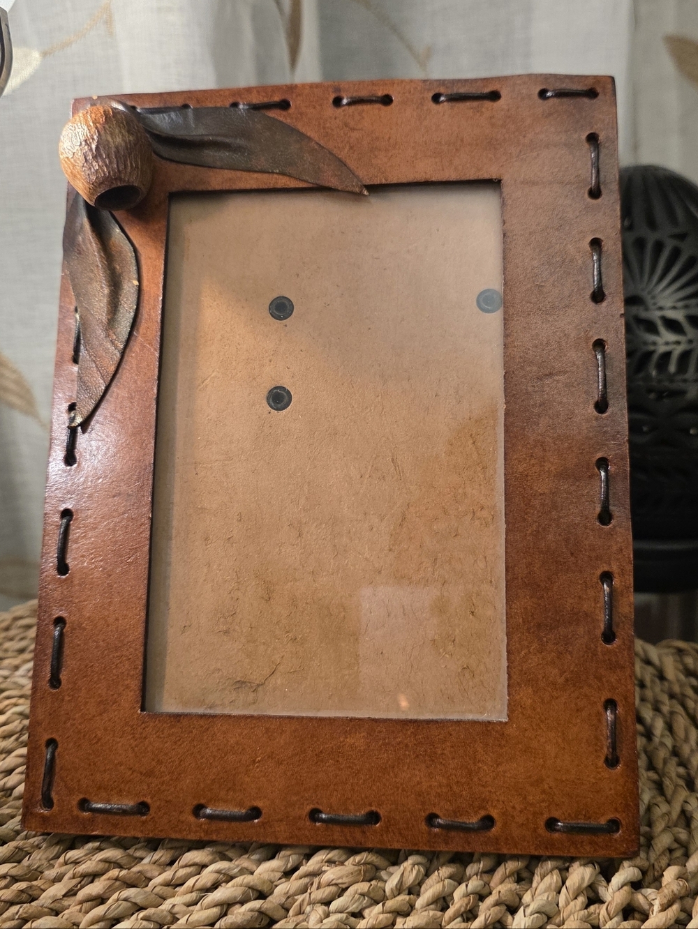 Vintage Handmade Leather Picture Frame Rustic Lodge Folk Art | Australian